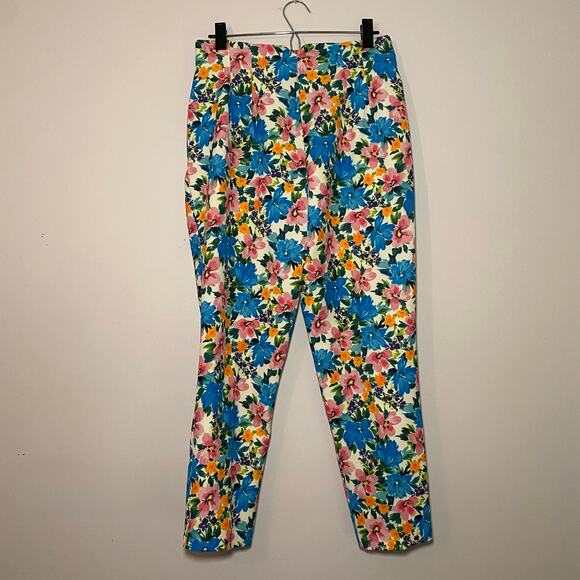 Zara Women size Large Colorful Floral High Waisted Trousers Dress Pants Pleated - Picture 6 of 11